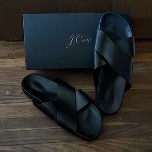 JCREW Marlow leather cross strap slides EUC